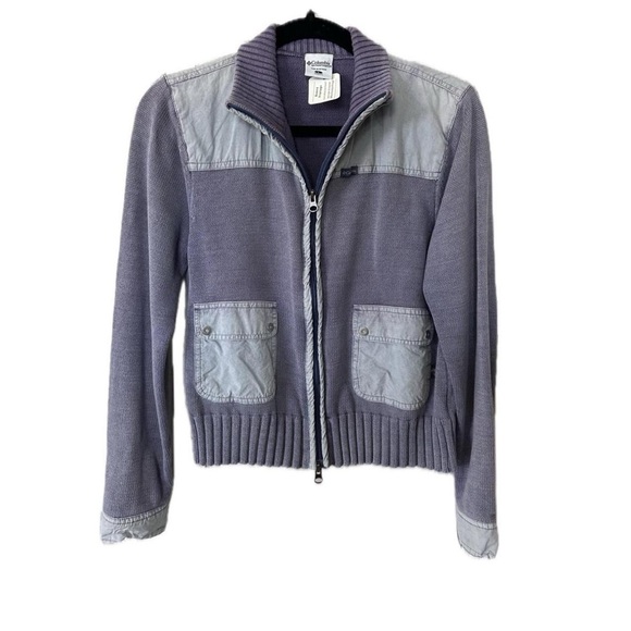 VINTAGE COLUMBIA Sporty Zip Knit Mockneck Sweater 100% Cotton in Purple Size-M/L - Picture 2 of 10